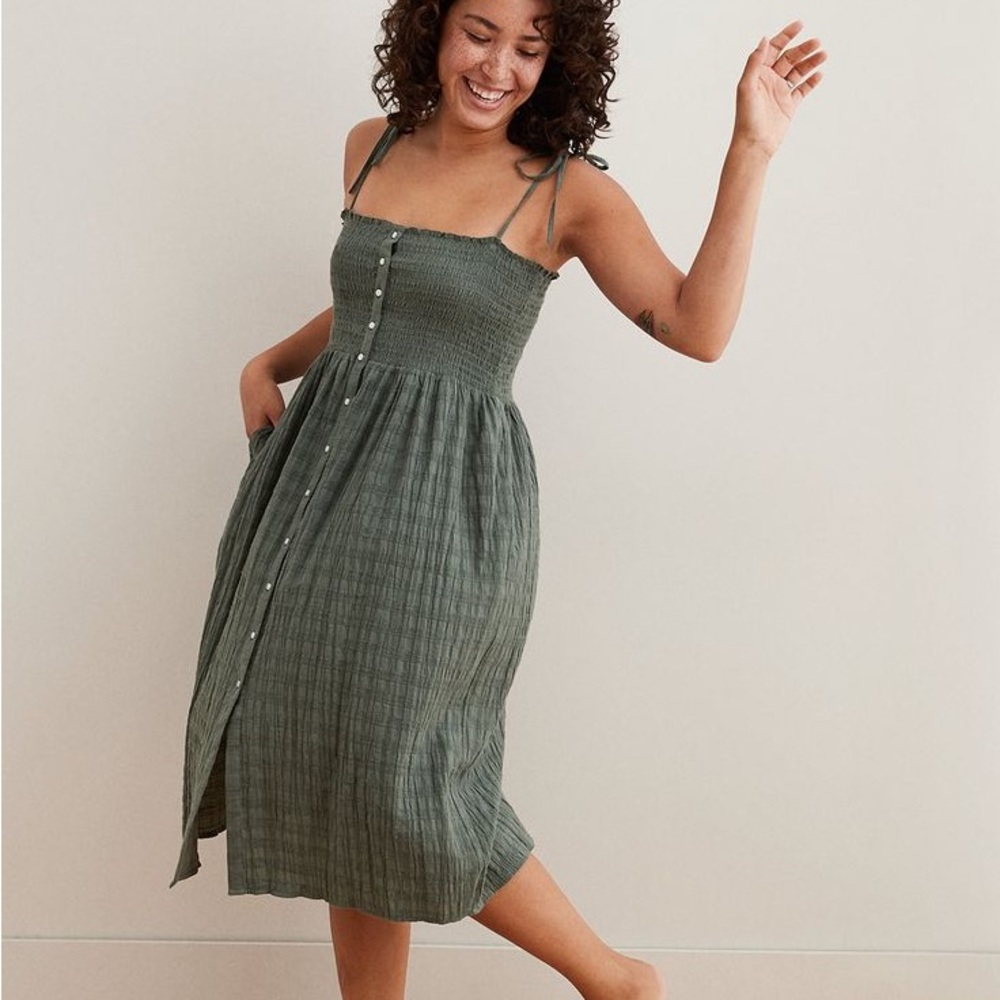 Aerie Smocked Button-Down Midi Dress
